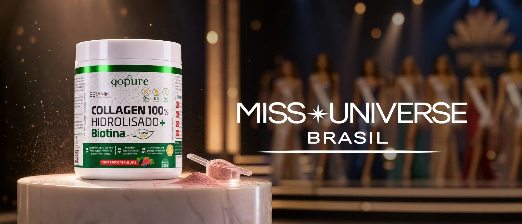 Colágeno BETASOL GoPure, parceria oficial Miss Universe Brasil